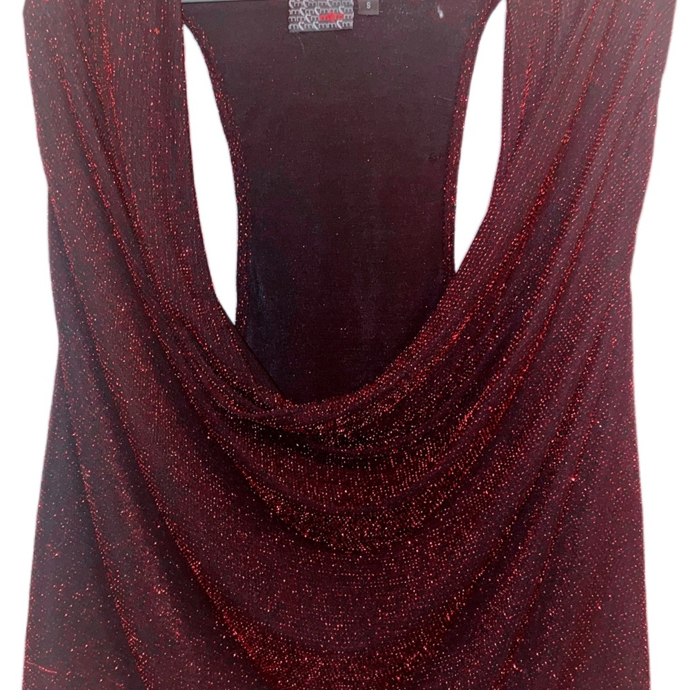 Red glitter low cut MCM top with red velvet style Wet Seal tank top.